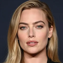 A portrait of margot robbie with space in the background, realistic facial features, beautiful face, sharp, 4k, hd