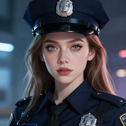 anime key visual of elizabeth olsen police officer, cyberpunk, futuristic, long hair, clear eyes, stunning features, perfect face, high details, digital painting, artstation, smooth, soft focus, illustration, art by artgerm and greg rutkowski and alphonse mucha