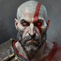 god of war kratos face detailed portrait dnd, painting, brush strokes by gaston bussiere, craig mullins, greg rutkowski, yoji shinkawa
