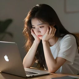 sad person in front of a laptop, cartoon draw