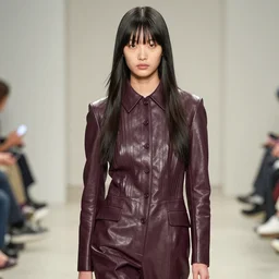ektachrome, youthful asian demure, exquisite features, feminine cut, frontiers in flight leather suit, issey miyake pleats, paul bellaart