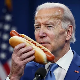 joe biden rubbing a hotdog against his face, realistic, 8 k, incredible lighting, award winning.