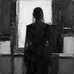 a solemn simulacrum, trending on artstation, masterpiece, abstract black and white painting