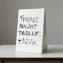a white object with writing on it sitting on a table, a surrealist sculpture by marcel duchamp, behance, conceptual art, artwork, academic art, surrealist