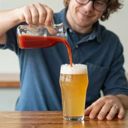 “ a hipster pouring ketchup into his glass of ipa ”