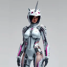 beautiful female cyborg in a space suit fashion design by versace, unicorn helmet, steel boots, artgerm, photoshoot, ful body, intricate, highlydetailed, artstation - n 4