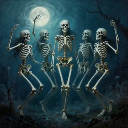 highly detailed fine painting Macabre Dancing skeletons eerie moonlit under water under water scene fantasy digital art by H.R. Giger deviantart