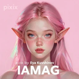girl portrait, elven princess, head and shoulders, matte print, pastel pink, neon highlights, digital art, cute freckles, digital painting, fan art, elegant, pixiv, by Ilya Kuvshinov, daily deviation, IAMAG