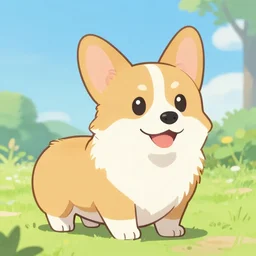a cubed corgi, anime style