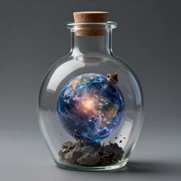 universe in a bottle, realistic, detailed, surreal
