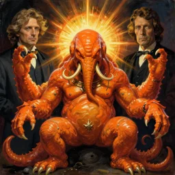 portrait of orange king cthulhu by greg rutkowski and egon schiele