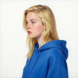 greg manchess portrait of a beautiful girl with blonde hair, wearing a blue hoodie, medium shot, white background, asymmetrical, profile picture, organic painting, matte painting, bold shapes, hard edges, street art, trending on artstation, by huang guangjian and gil elvgren and sachin teng and wlop and rossdraws and greg rutkowski, ghibli, kimi no wa, anime, sticker