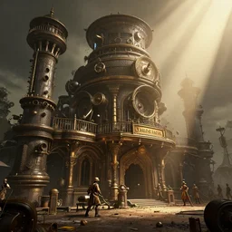 dhaka sadarghat steampunk hyper realistic, super detailed, octane, volumetric lighting, atmosphere, matte painting, extreme long shot, octane render concept art, artstation, matte painting, style by eddie mendoza, raphael lacoste, alex ross, volumetric lighting, light rays, photorealistic h 7 0 4