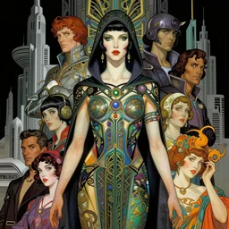 portrait of a retrofuturistic assassin surrounded by advanced brutalist architecture. highly detailed science fiction, rich colors, high contrast, gloomy atmosphere, dark background. trending on artstation an ultrafine hyperdetailed colorfull illustration by tian zi and wlop and alphonse mucha, kim jung gi, moebius, irakli nadar, alphonse mucha, ayami kojima, amano, greg hildebrandt, and mark brooks, female, feminine, art deco, new baroque, intricate linework, colors by frank frazetta