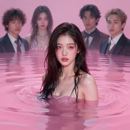 lee jin - eun emerging from pink water in cyberpunk theme by greg rutkowski, claude monet, conrad roset, takato yomamoto, frederick edwin church, rule of thirds, seductive look, beautiful, masterpiece