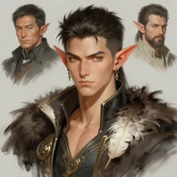 character concept portrait, gay feather male elf, style digital painting, concept art, smooth, sharp focus, illustration, from metal gear, by ruan jia and mandy jurgens and william - adolphe bouguereau, artgerm