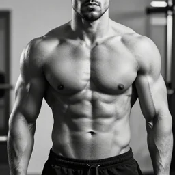 a fitness photo of an extremely muscular alpha male, black and white, over pronounced jawline