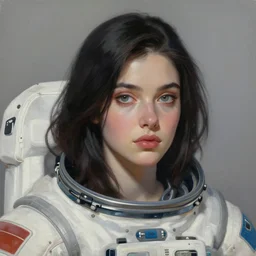 a portrait of a very beautiful woman in a spacesuit, Alexandria's genesis, shoulder-length black hair, bored, illustration, soft lighting, soft details, painting oil on canvas by mark arian by artgerm, trending on artstation, 4k, 8k, HD