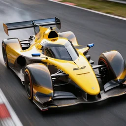 a race car that is inspired by a bird of prey, with sleek lines and a predatory look. the car would be designed to look fast and dangerous, with a bright and aggressive color scheme, highly detailed, dramatic lighting, hyper realistic vfx simulation