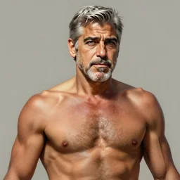 painted portrait of george clooney as rugged zeus, god of thunder, greek god, white hair, masculine, mature, handsome, upper body, muscular, hairy torso, fantasy, intricate, elegant, highly detailed, digital painting, artstation, concept art, smooth, sharp focus, illustration, art by greg rutkowski magali villeneuve