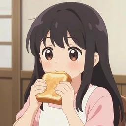 cute anime girl eating bread