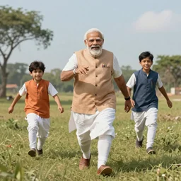 A highly detailed photorealistic full portrait of Narendra Modi frolicking in the field by Simon Stalenhag and Thomas Kinkaid, Octane render, trending on cgsociety, HDR, 8K I cant believe how accurate this is
