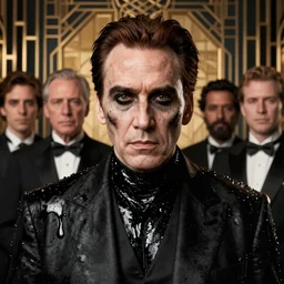 portrait of nicolas cage wearing evil black oily tar by hr giger, greg rutkowski, luis royo and wayne barlowe, 8 k, art deco