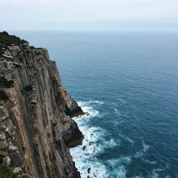 a massive ocean reaching to the very top of a cliff