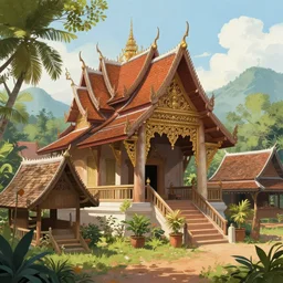 matte painting of a beautiful thai village, digital art, trending on artstation
