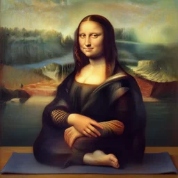 a young woman doing yoga near the lake, a portrait! painting by leonardo da vinci!