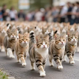 photo of marching cats