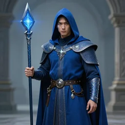 Bright Asian European Male Medieval Blue Psionic Rogue, Wadim Kashin, artgem,  XF IQ4, f/1.4, ISO 200, 1/160s, 8K, RAW, featured in artstation, octane render, cinematic, elegant, intricate, 8k