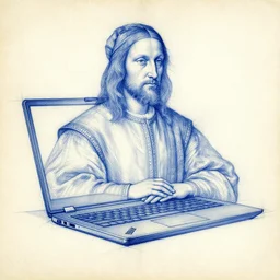 blueprint of Thinkpad laptop drawn by leonardo davinci on papyrus paper, detailed sketch