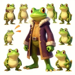 character concept art page of a humanoid frog with a coat as an enemy in spyro the dragon video game concept art, spyro trilogy remaster concept art, playstation 1 era, activision blizzard style, 4 k resolution concept art