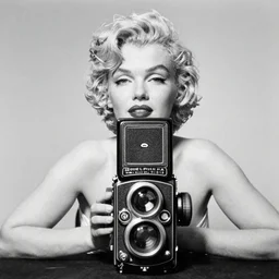 photo of marilyn monroe by diane arbus, black and white, high contrast, rolleiflex, 5 5 mm f / 4 lens