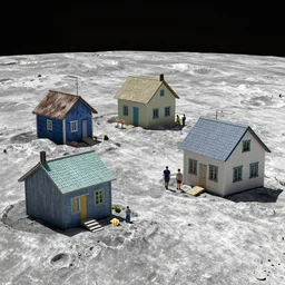 realistic hd photo of people living on houses on moon, highly detailed, octane render, van gogh style