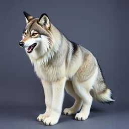 an anthropomorphic wolf with a fluffy tail as a fursuit, cosplay