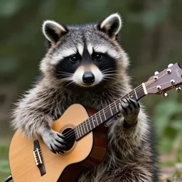 photo of a raccoon playing the guitar
