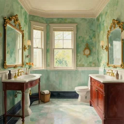 a beatiful bathroom in an old victorian house, extremely detailed, sharp focus, wide view, smooth, digital illustration, colorfull by edmund dulac