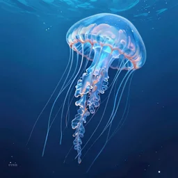 cyberpunk jellyfish, blue tones, underwater, 360, highly detailed, digital painting, artstation, concept art, smooth, sharp focus, illustration, art by artgerm and greg rutkowski and alphonse mucha