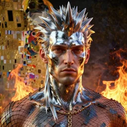 king, 8 k uhd, unreal engine, reflected chrome, octane render in the artstyle of greg rutkowski klimt and nixeu and ian sprigger and wlop and krenz cushart tom bagshaw ivan aivazovsky peter mohrbacher, unreal engine 5, highly detailed face, true anatomy!, extremely detailed!, fishnets, beautiful, fire and smokes, dystopian, details visible, octane render