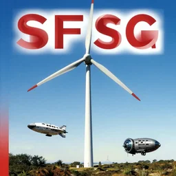 photo of a sf book cover showing a wind generator and a spaceship