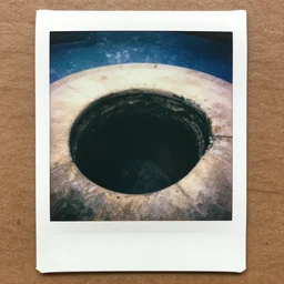 polaroid photo of sinkhole under a pool