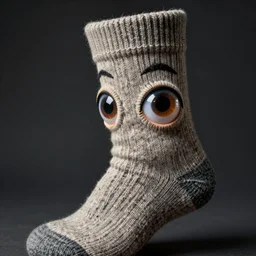 portrait photo of a wool sock with giant eyes, face made from unfulfilled dreams, extremely high details, realistic, by MC Escher and Rene Margitte and Giuseppe Arcimboldo