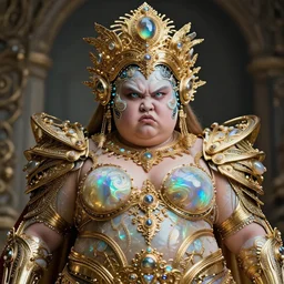 portrait of iridescent onyx and gold angry futuristic cyborg galactic himba young fat empress, organic cyborg, intricate, ornate, future baroque, luminous prosthetic eyes