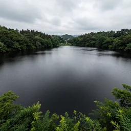 lake with black water view from above