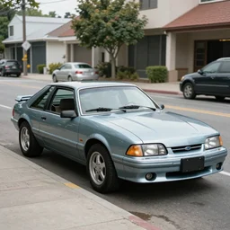 a mustang parked by the street, 1990s