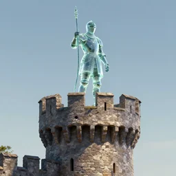 knight made out of glass on top of medieval castle tower, digital art, artstation, detailed
