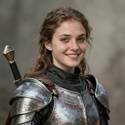 young female crusader soldier, smiling, digital portrait by greg rutkowski, intricate, soft focus, highly detailed, cinematic, epic, artstation