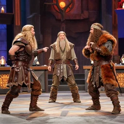 Eitri, Gimli, and Thibbledorf Pwent. Competing in an episode of Forged In Fire